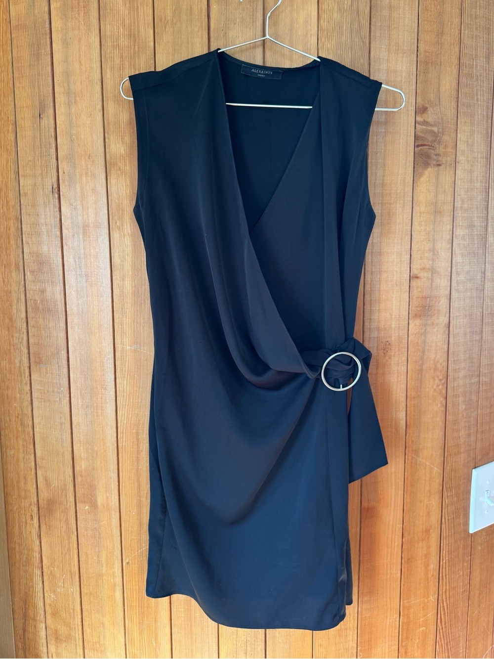 AllSaints Callie Black O-Ring Wrap Mini Dress Size S